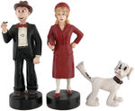 BLONDIE & DAGWOOD WOODEN FOLK ART FIGURES & DAISY CERAMIC FIGURINE.