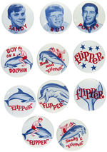 ELEVEN BUTTONS FOR 1960s TV SHOW FEATURING FLIPPER THE DOLPHIN.