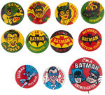 TEN BATMAN BUTTONS IN THE SCARCE 1” SIZE PLUS “CRIMEFIGHTER”.