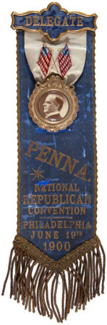 McKINLEY 1900 PENNSYLVANIA DELEGATE RIBBON BADGE.