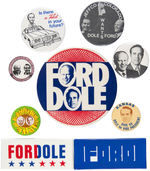 GROUP OF NINE FORD BUTTON INCLUDING SCARCE LARGE SPIROGRAPH JUGATE.