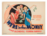 "JOAN BLONDELL GLENDA FARRELL WE'RE IN THE MONEY" 1935 ORIGINAL RELEASE TITLE LOBBY CARD.