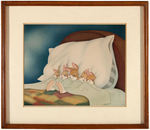 SNOW WHITE AND THE SEVEN DWARFS "TIRED BUNNIES" FRAMED COURVOISIER PRINT.