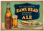 “RAMS HEAD ALE” TIN LITHO OVER CARDBOARD 1930s STORE SIGN.