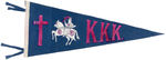 "K.K.K." LARGE FELT PENNANT WITH HOODED KNIGHT ON HORSEBACK AND CROSS.