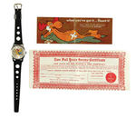 "ROCKY" THE FLYING SQUIRREL 1972 WRIST WATCH WITH PAPERS.