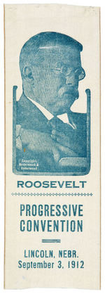 THEODORE ROOSEVELT 1912 NEBRASKA PROGRESSIVE CONVENTION RIBBON AND 1916 SMALL PENNANT.