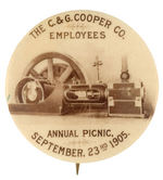 "C&G. COOPER CO. EMPLOYEES ANNUAL PICNIC REAL PHOTO BUTTON.