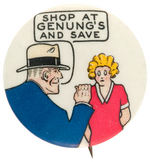 DICK TRACY AND ORPHAN ANNIE RARE CLASSIC AD BUTTON "SHOP AT GENUNG'S..."