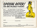 “SPECIAL OFFER!  MR. PEANUT RADIO” LARGE PREMIUM OFFER STORE CARD WITH FRANK GIFFORD.