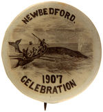 EARLY WHALING SCENE BUTTON FOR “NEW BEDFORD 1907 CELEBRATION.”