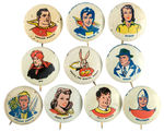 FAWCETT 1946 CHARACTERS BUTTON SET INCLUDING CAPTAIN MARVEL AND ASSOCIATES.