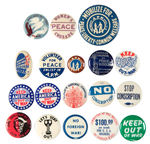 PRE-PEARL HARBOR 18 PEACE BUTTONS INCLUDING WOMEN'S GROUP ISSUES AND OTHER RARITIES.