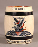 MC KINLEY 1897 INAUGURAL SLOGAN RARE MUG GLAZED POTTERY.