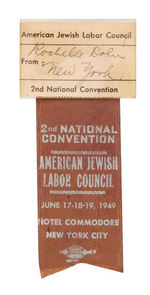 "AMERICAN JEWISH LABOR COUNCIL" RIBBON BADGE.