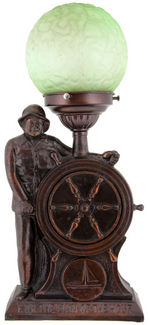 "F.D.R. THE MAN OF THE HOUR" BRONZE LUSTER WHITE METAL FIGURAL LAMP WITH GLOBE.