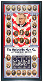 GRAPHIC AND LARGE SAMPLE "ART CALENDAR" FOR JANUARY 1935 FEATURING FDR AND PAST PRESIDENTS.