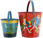 CHILDREN AT BEACH & FISHING SAND PAIL PAIR.