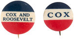 “COX AND ROOSEVELT” AND “COX” PAIR OF NAME BUTTONS.