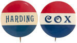 RARE MATCHING TYPE FACE NAME BUTTONS FOR “HARDING” AND “COX.”