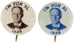 “I’M FOR AL 1928” BUTTON PAIR IN BROWN AND BLUE.