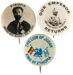 THREE RARE ETHIOPIA BUTTONS WITH TWO SHOWING SELASSIE.