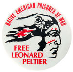 TWO BUTTONS FOR NATIVE AMERICAN LEONARD PELTIER.