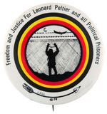 TWO BUTTONS FOR NATIVE AMERICAN LEONARD PELTIER.