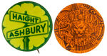 "HAIGHT/ASHBURY" STREET SIGN 1960s BUTTON PLUS RARE BUTTON "SUPPORT DEALERS" BY P.D. SPOECKER.