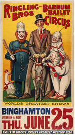 "RINGLING BROS. AND BARNUM & BAILEY CIRCUS" LINEN-MOUNTED POSTER WITH CLOWNS.