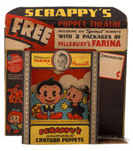 "SCRAPPY'S PUPPET THEATRE" STORE COUNTER DISPLAY W/NINE COMPLETE THEATRE PREMIUMS.