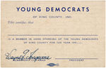 JOHN F. KENNEDY AS SENATOR AUTOGRAPH ON 1950s YOUNG DEMOCRATIC MEMBER CARD.