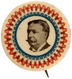 TAFT ENCIRCLED BY STRIKING BUNTING DESIGN 1908 BUTTON.