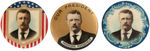 THEODORE ROOSEVELT THREE COLORFUL 1904 CAMPAIGN BUTTONS.