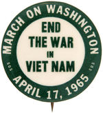 SDS BUTTON AND HAND MADE POSTER FOR ANTI-VIETNAM MARCH IN 1965.