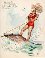 JAMES MONTGOMERY FLAGG GIRL WAVE BOARDING ORIGINAL ART AND FIVE SIGNED LETTERS TO AGENT.