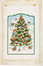 ARLENE NOEL FOREST ANIMALS AND BIRDS DECORATING OUTDOOR CHRISTMAS TREE ORIGINAL PAINTING.