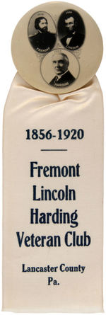 OUTSTANDING EXAMPLE OF THE "FREMONT/LINCOLN/HARDING/VETERAN CLUB" BUTTON WITH RIBBON.