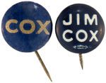 COX PAIR OF SMALL 1920 NAME BUTTONS.