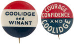 COOLIDGE FOUR SLOGAN AND NAME BUTTONS INCLUDING COATTAIL.