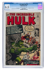 "THE INCREDIBLE HULK" #5 JANUARY 1963 CGC 6.5 FINE+.