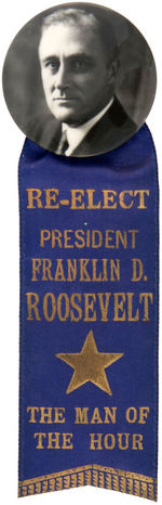 ROOSEVELT 1936 RE-ELECTION RIBBON BUT USING 1932 REAL PHOTO BUTTON.