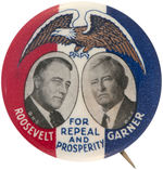 "ROOSEVELT/GARNER FOR REPEAL AND PROSPERITY" SUPERB EXAMPLE OF RARE 1932 JUGATE.