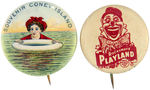 “SOUVENIR CONEY ISLAND” AND “ROCKAWAYS PLAYLAND” PAIR OF SCARCE AMUSEMENT PARK BUTTONS.