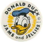 "DONALD DUCK JAMS AND JELLIES" RARE CELLULOID VERSION 1950s BUTTON.