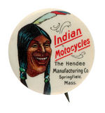 "INDIAN MOTOCYCLES" EARLY CHOICE COLOR BUTTON WITH THEIR LOGO.