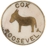 "COX/ROOSEVELT" DEMOCRATIC DONKEY ENAMEL ON BRASS LAPEL STUD.