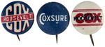 COX TRIO OF 1920 LITHO NAME BUTTONS.