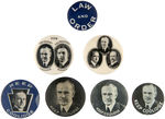 COOLIDGE SEVEN BUTTONS INCLUDING RARE "LAW AND ORDER" SPEECH/RECORDING BUTTON.