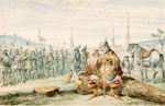 GEORGE CRUIKSHANK KING FALSTAFF ON BATTLEFIELD ORIGINAL WATERCOLOR PAINTING.